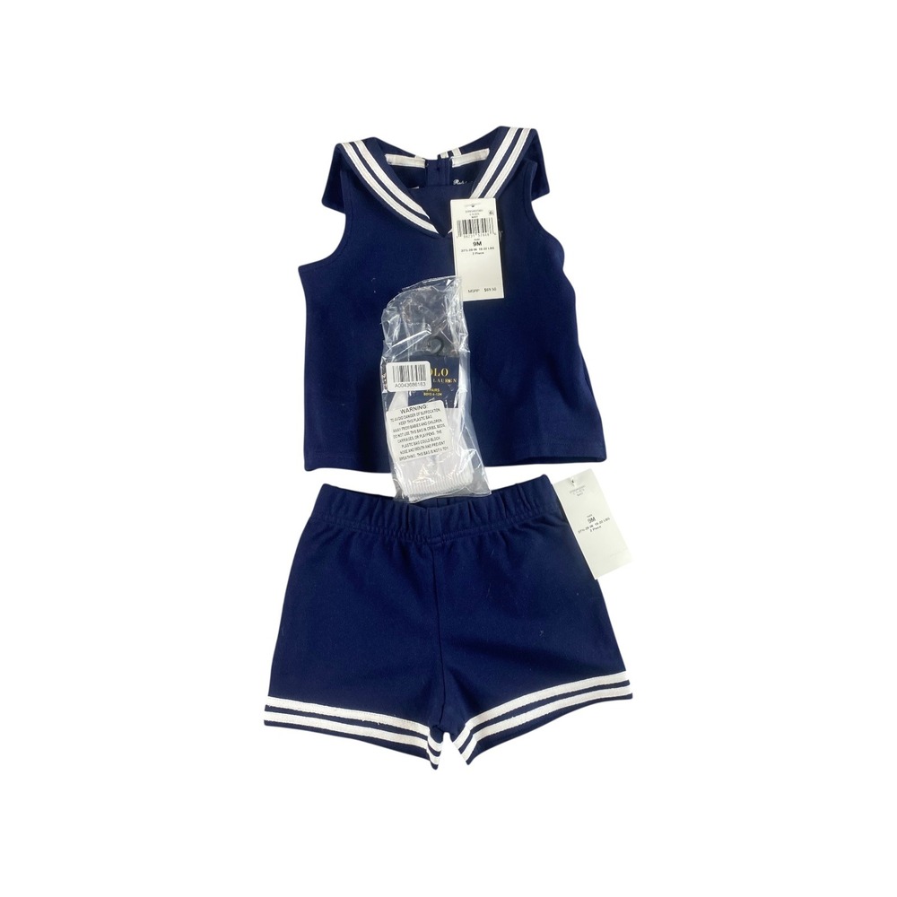 NWT Polo Ralph Lauren Baby Girls 9M Navy Sailor‎ Set with Socks